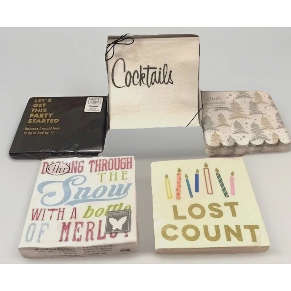 Cocktail Napkin LOT Holiday Retro Birthday Party Christmas Napkin Barware VTG